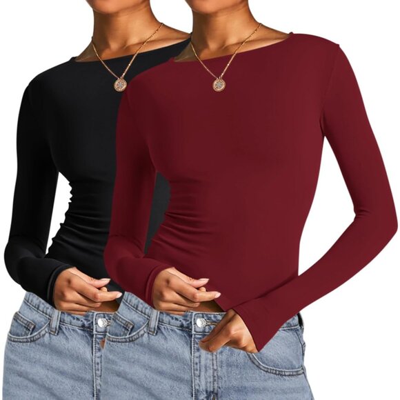 Tops - Long Sleeve Crop Top Women Cotton Spandex Slim Fit Fall Outfit